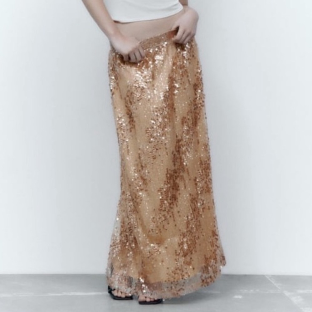 Zara Gold Sequence Blogger Skirt - Picture 1 of 4